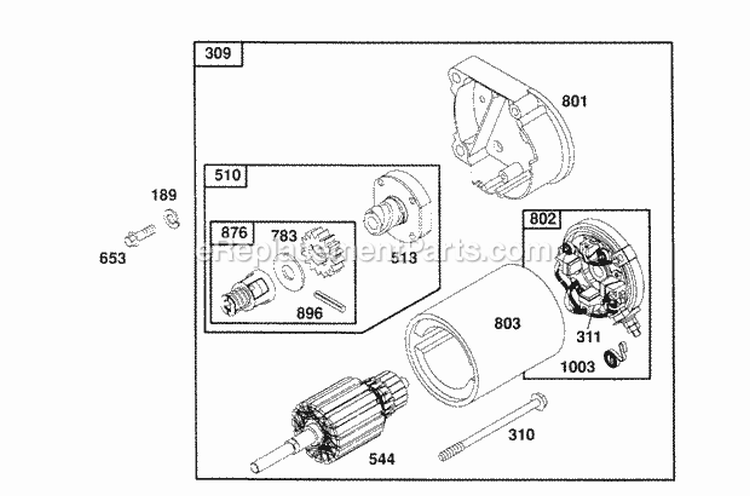 Electric Starter Diagram and Parts List for 404707-1207-01  Briggs and Stratton Engine